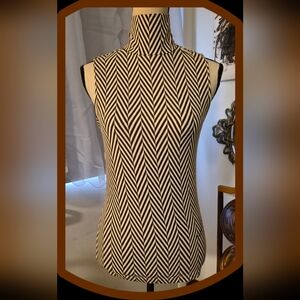 Lauren Ralph Lauren Herringbone  Brown/Cream Sleeveless Hi-Lo  Turtlenek Top